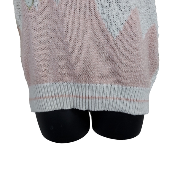 Jaclyn Smith VTG Knit Sweater Women's Large Beaded Floral Cream Pink Long Sleeve - Picture 14 of 16